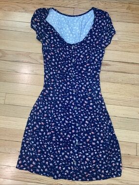 LIKE NEW…Navy Blue w/ Pink & White Flowers Mudd Summer Dress